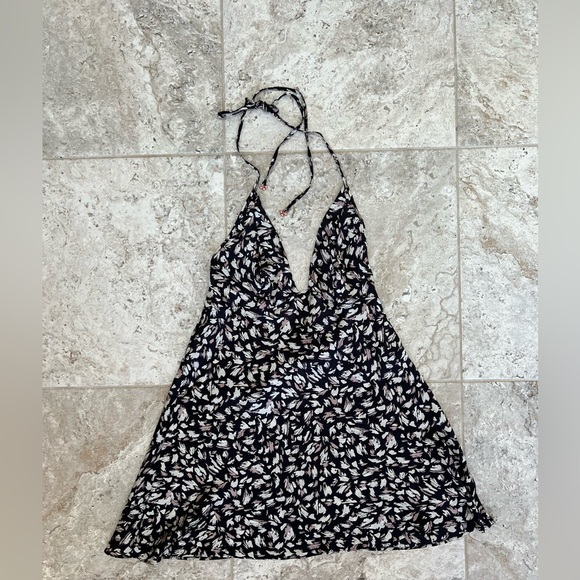 FREE PEOPLE x Initimately NWT Hang On Halter Printed Slip Dress, Black + White,L - Picture 12 of 15